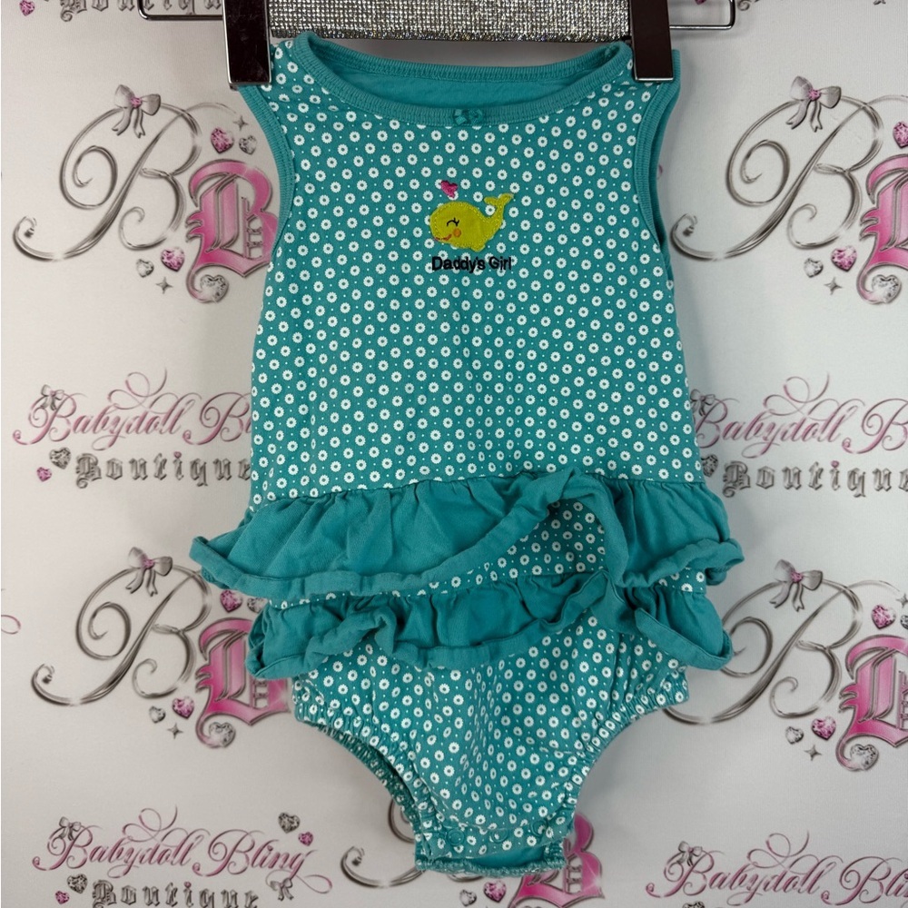 Carter's one piece daddy’s girl whale polka dot Aqua Polka Dot Bodysuit ruffle